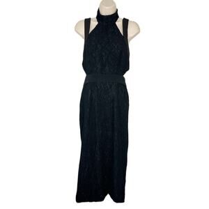 Fame & Partners Black Lace Sleeveless Halter Backless Midi Dress Size 6